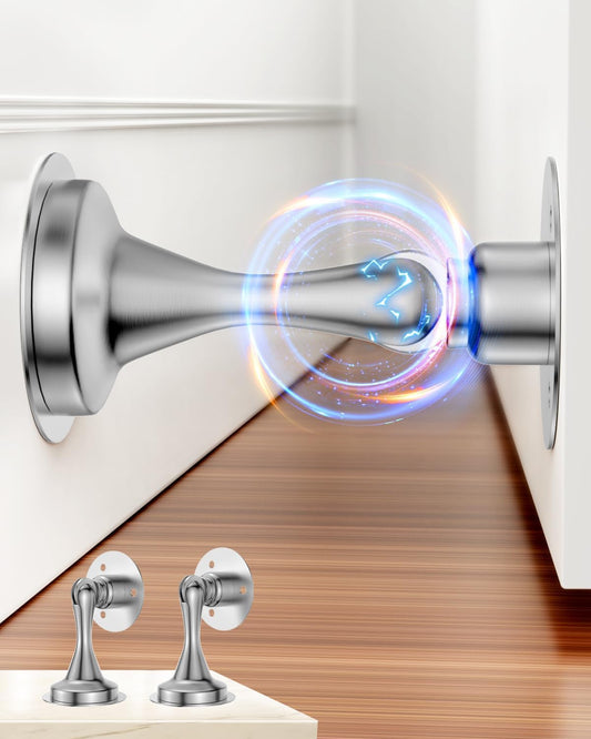 Magnetic Door Stoppers 2 Pack, Stainless Steel Door Stops for Wall and Floor Mounting, Silver