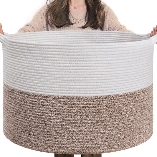 Large Cotton Rope Basket 21.7" X 21.7" X 13.8" Thread Laundry Hamper