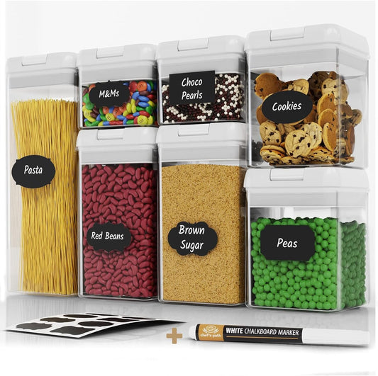Airtight Food Storage Containers Set - 7 PC - Pantry Organization and Storage 100% Airtight, BPA Free Clear Plastic, Kitchen Canisters for Flour, Sugar and Cereal